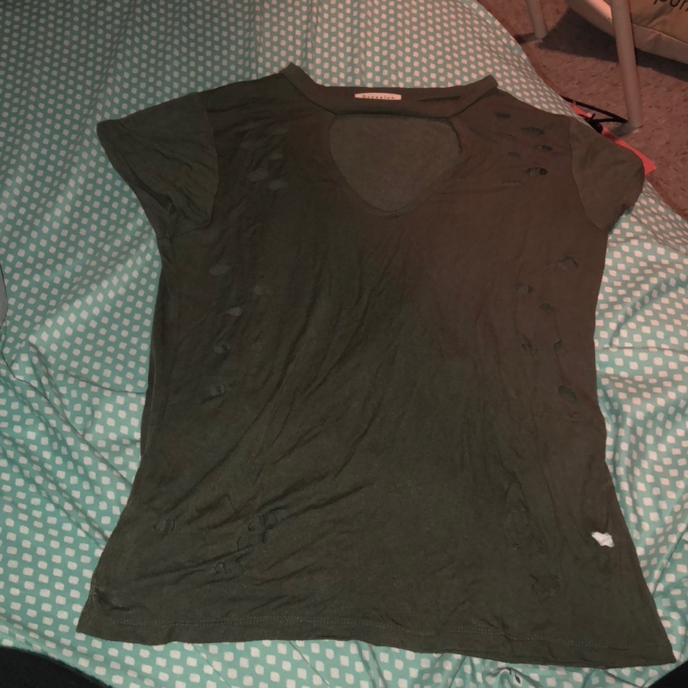 Distressed olive green shirt